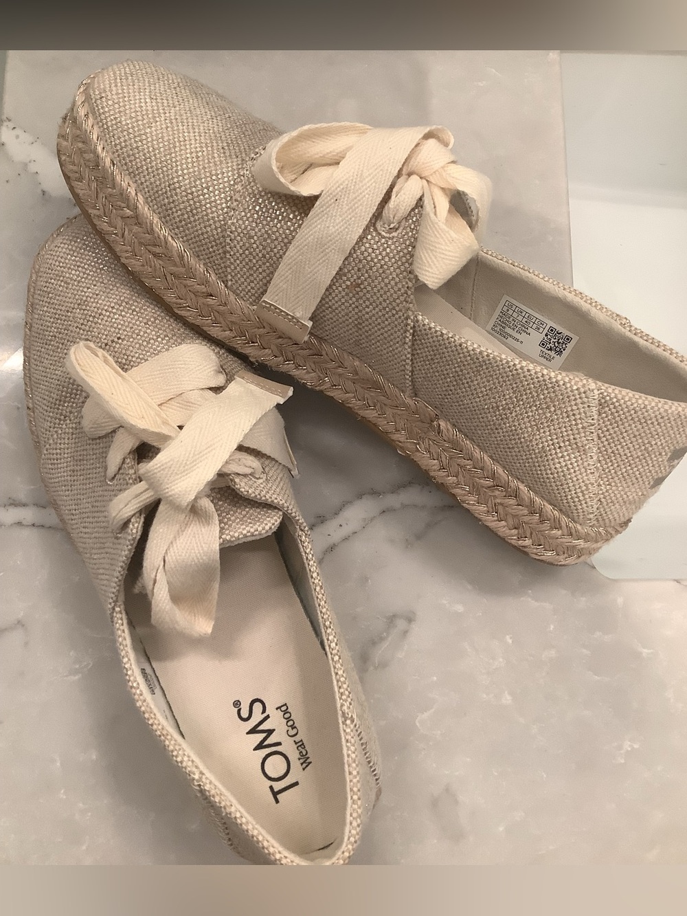 TOMS Natural Canvas Espadrille Lace-Up Flats-9